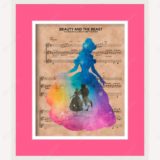 Beauty and the Beast Watercolor Framed Sheet Music Print
