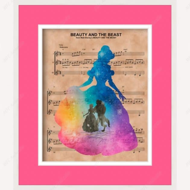 Beauty and the Beast Watercolor Framed Sheet Music Print