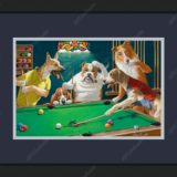 Dogs Playing Billiards/Pool Framed Print