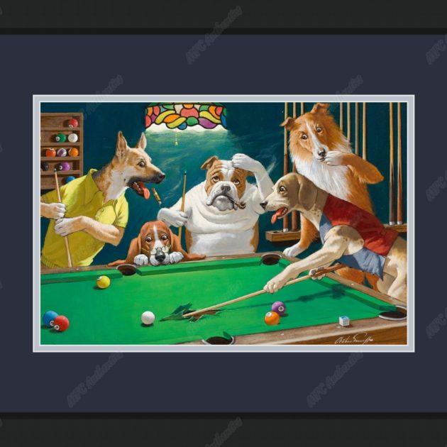 Dogs Playing Billiards/Pool Framed Print
