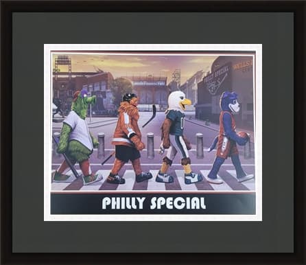 Philly Special Sports Team Mascots 16x20 Print Featuring the Likes of Swoop, Franklin, Gritty & Phillie Phanatic.