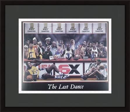 The Last Dance Basketball Framed Artwork Print featuring the likes of Michael Jordan, Kobe Bryant, Larry Bird, Dennis Rodman and more.